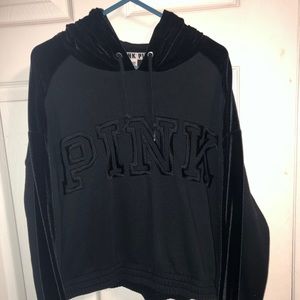 Black cropped velvet hoodie